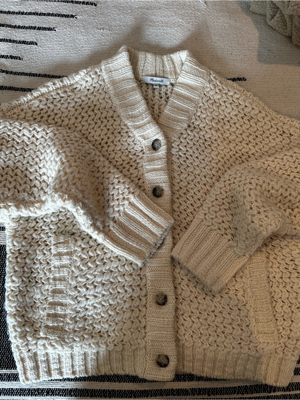 Madewell Cream Chunky Knit Button-Up Cardigan